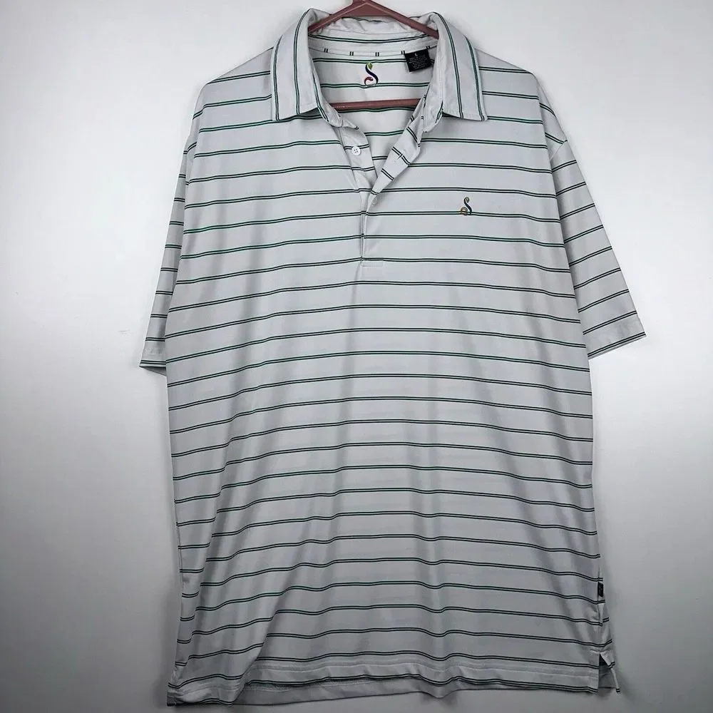 Streamsong Golf Resort Polo Shirt Light Green White Striped Men's‎ Large EUC - Picture 2 of 6